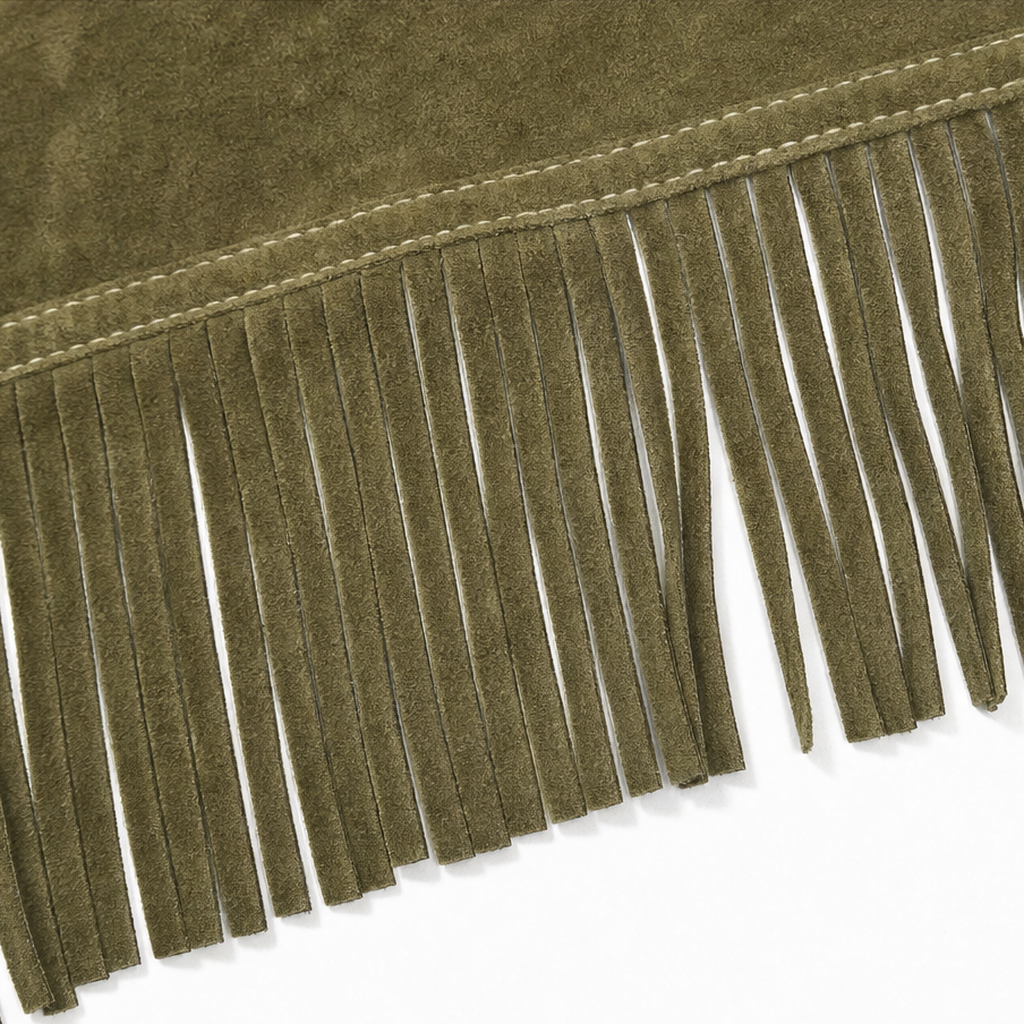 Swayelle – High-Neck Faux-Suede Fringe Mini Dress