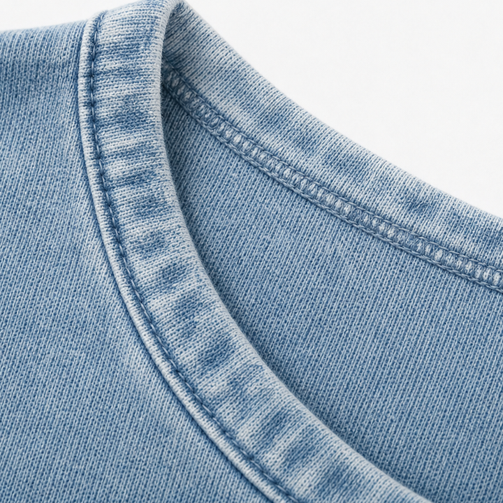 Deniva – Denim-Textured Half-Zip Pullover