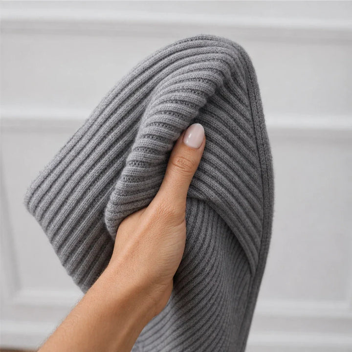 Veluna – Ribbed Turtleneck Sweater And Skirt Set