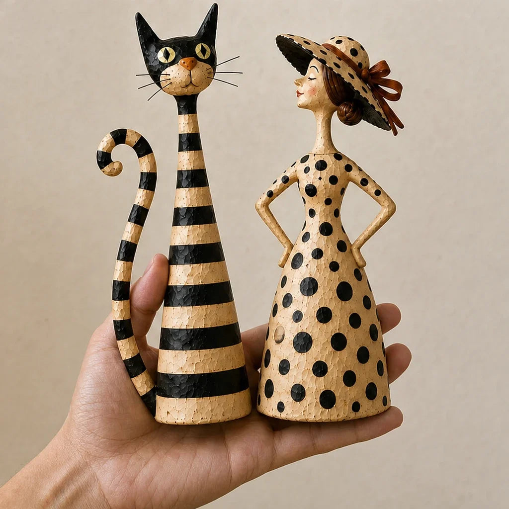 Heirloom Whiskers – Distressed Cat And Lady Figurine Set