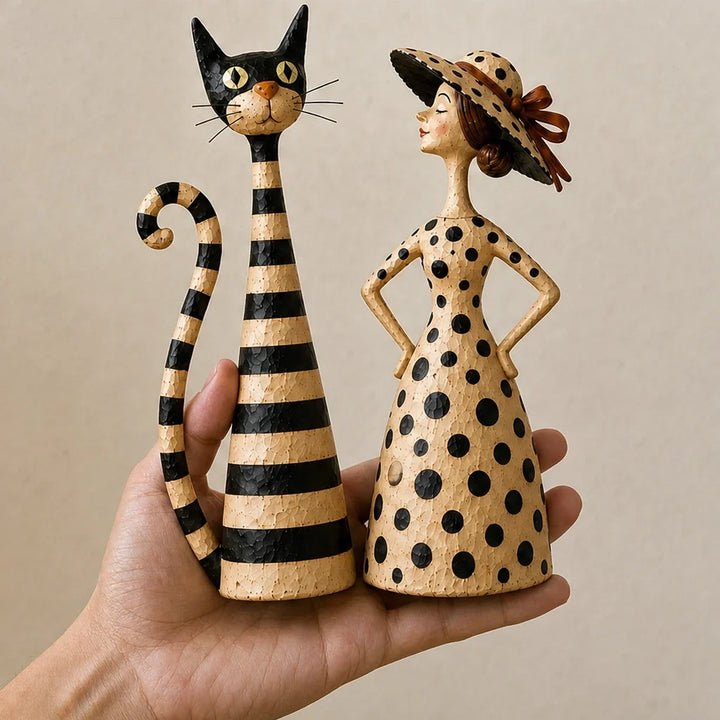 Heirloom Whiskers – Distressed Cat And Lady Figurine Set