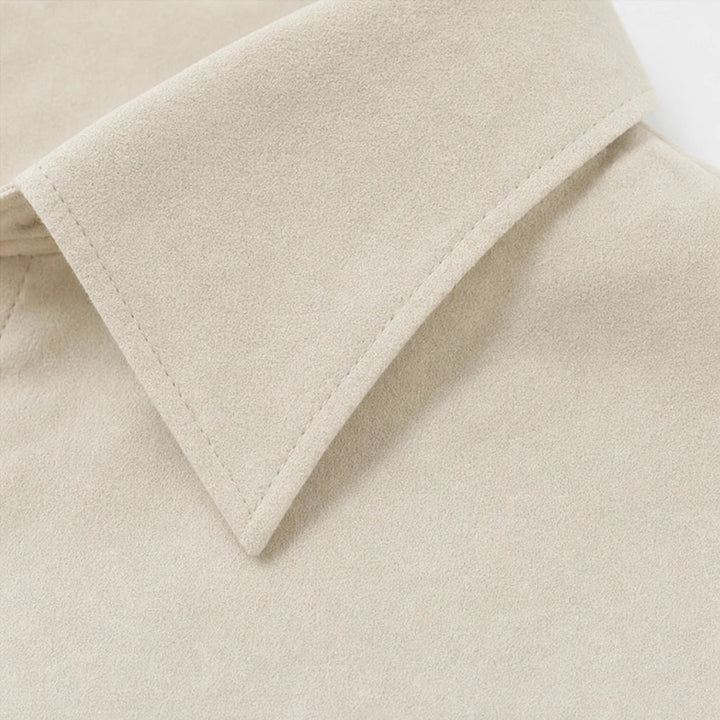 Veloura – Gold-Button Suede-Look Stretch Blouse