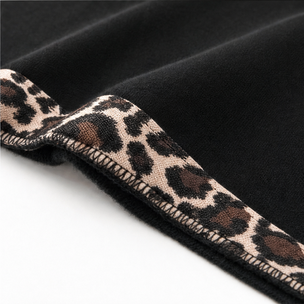 Wildelle – Leopard Trim Wide Sleeve Off-Shoulder Hoodie