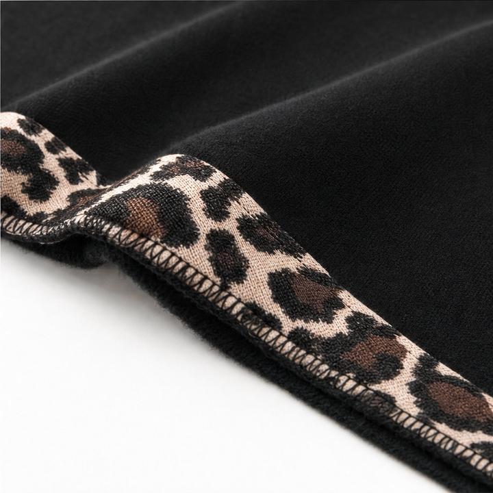 Wildelle – Leopard Trim Wide Sleeve Off-Shoulder Hoodie