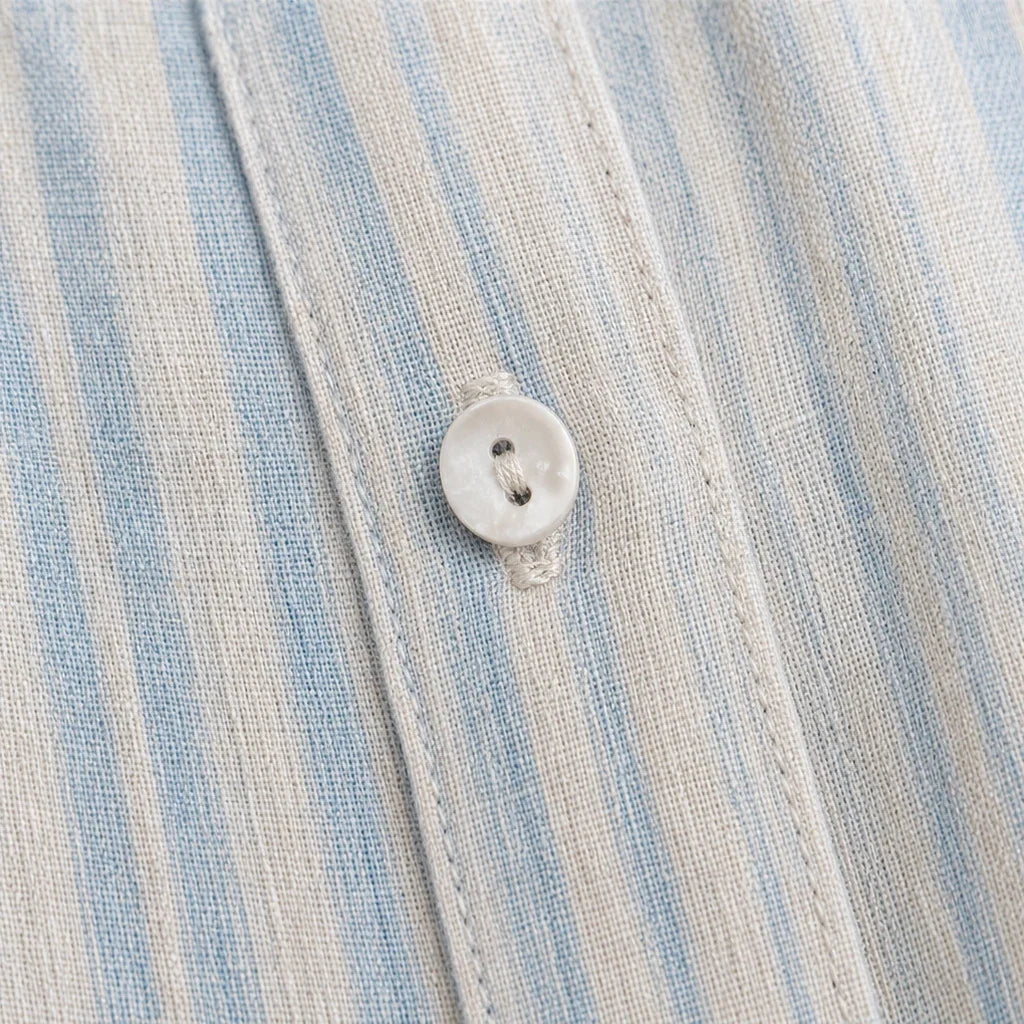 Lacey Lane – Striped Lace-Trim Linen-Blend Shirt