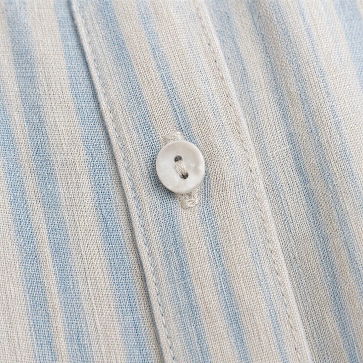 Lacey Lane – Striped Lace-Trim Linen-Blend Shirt