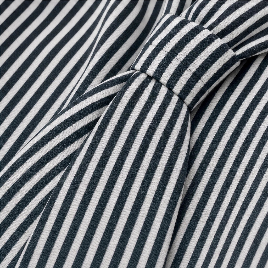 Overa – Black And White Striped Tie-Neck Blouse