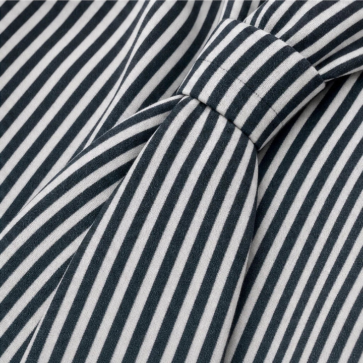 Overa – Black And White Striped Tie-Neck Blouse
