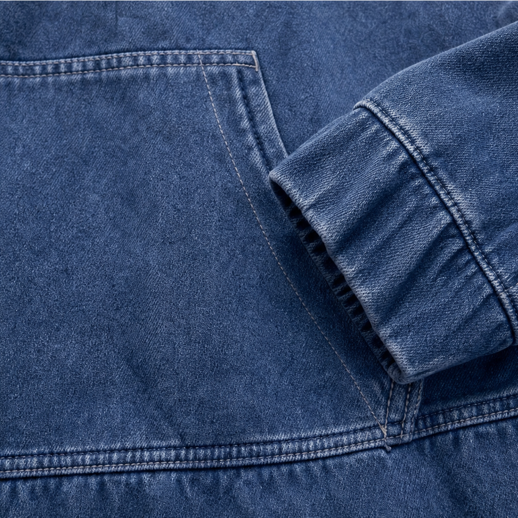 Denim Ease – Washed Oversized Denim-Look Hoodie