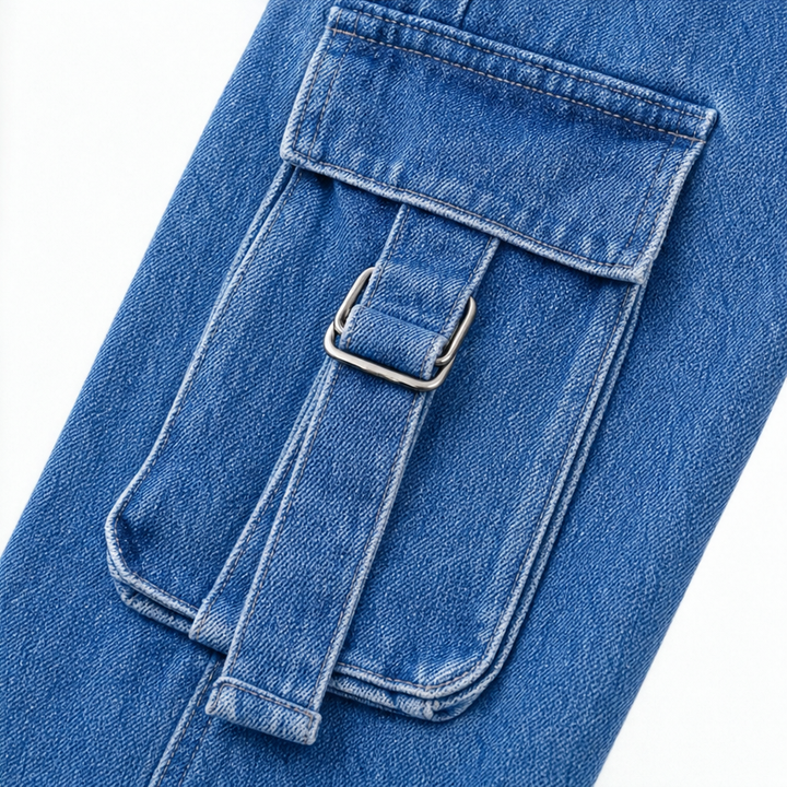 Elara – Wide-Leg Zip-Front Denim Jumpsuit