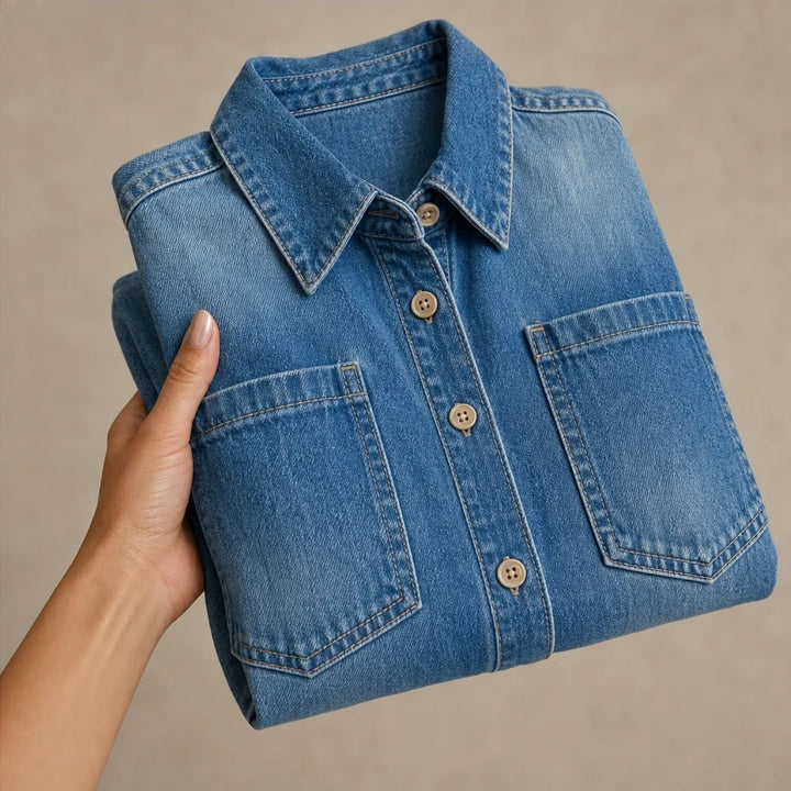 Denimbelle – Button-Front Wide-Leg Denim Jumpsuit