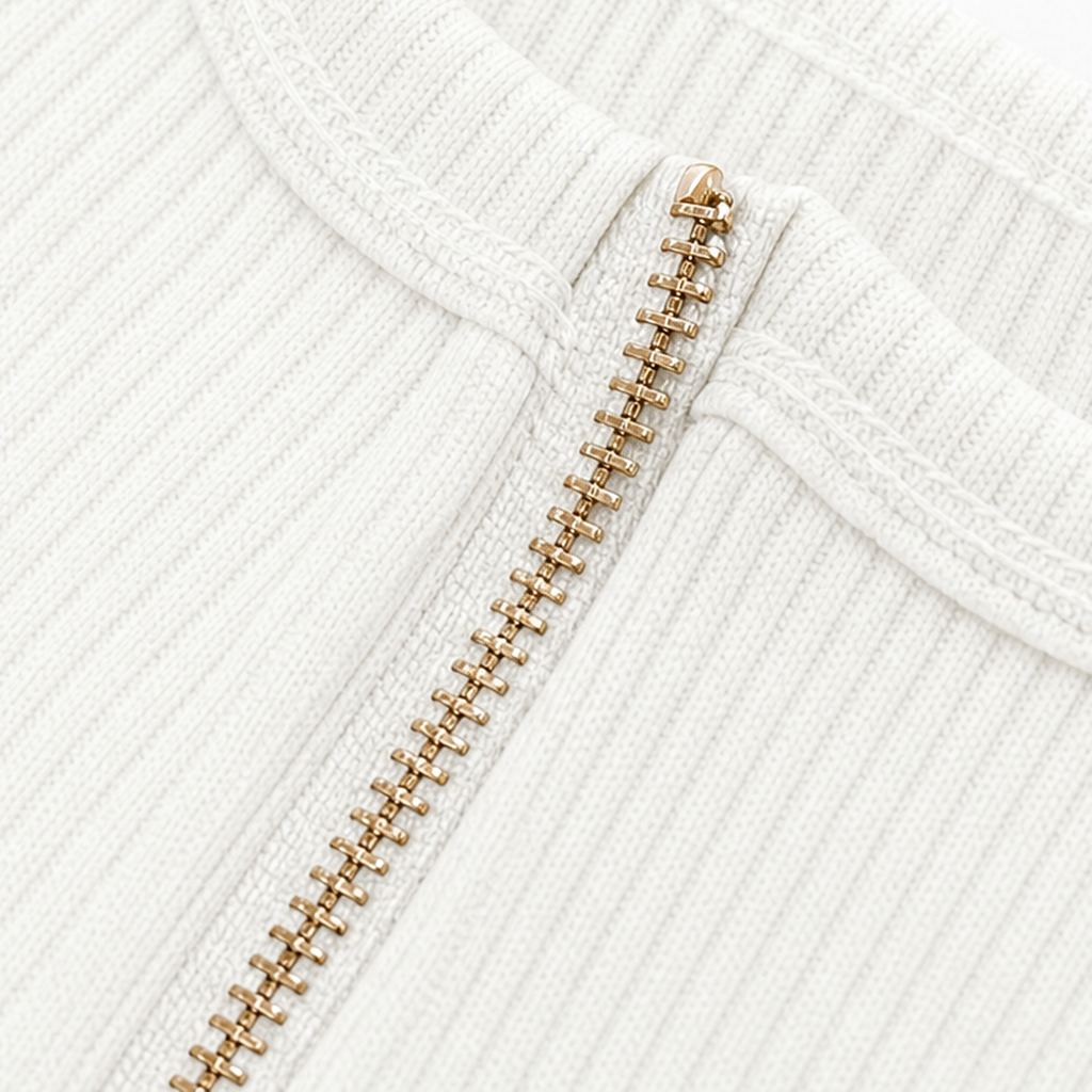 Zipelle – Ribbed Half-Zip Notched Collar Knit Top