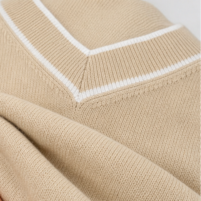 Vellora – Contrast Trim V-Neck Knit Top