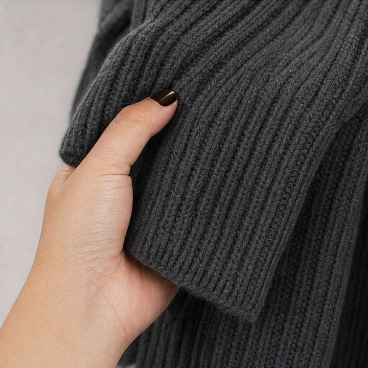Cozyelle – Ribbed Raglan High-Neck Sweater Dress