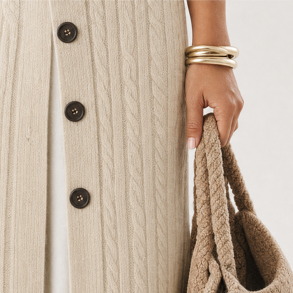Cablewick – Vertical Cable-Knit Open-Front Duster Cardigan