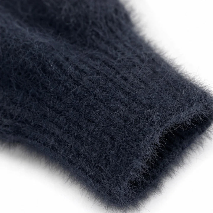 Cozyline – Fuzzy Contrast-Trim Half-Zip Sweater