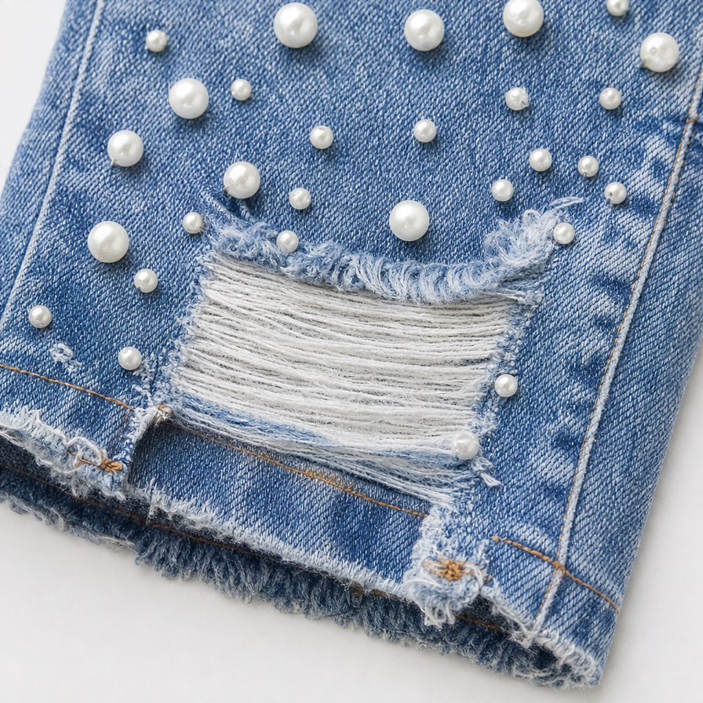 Pearlina – Pearl-Embellished Distressed Skinny Jeans