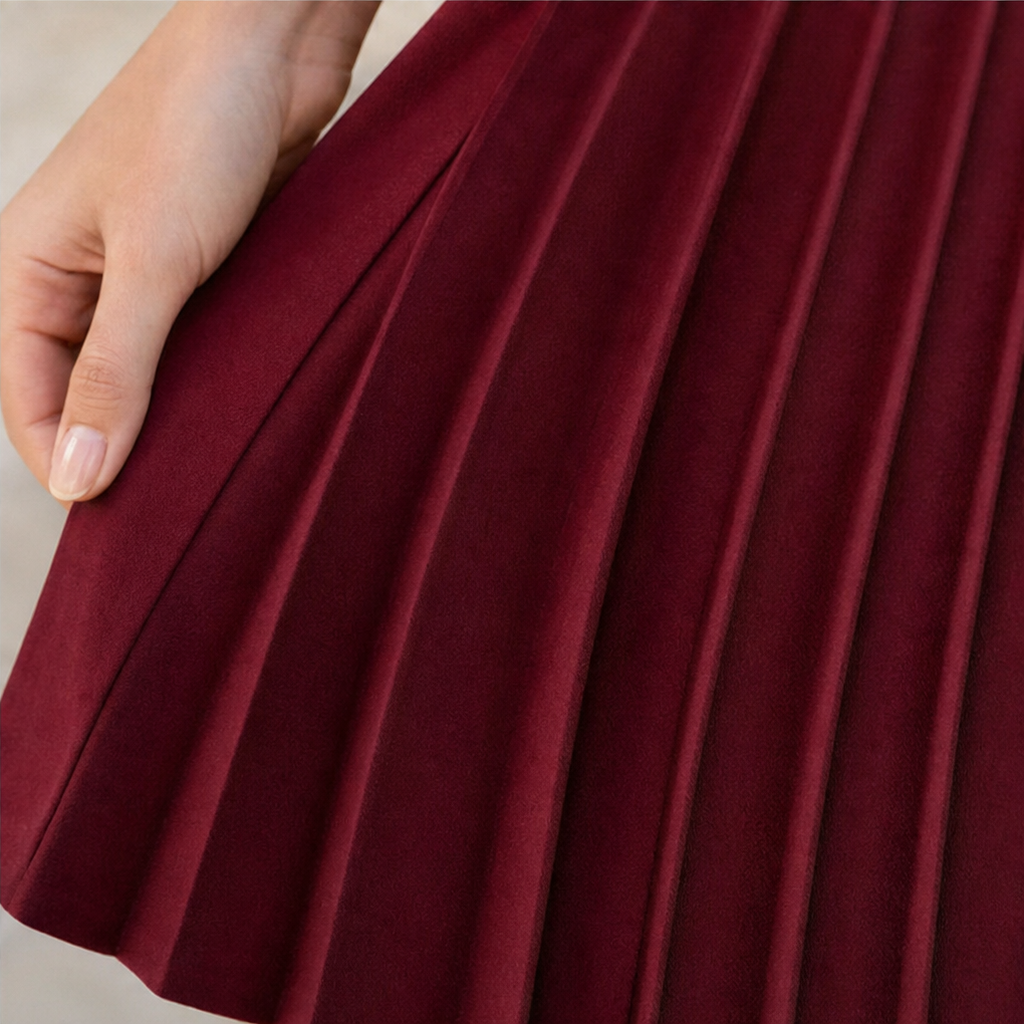 Vellaire – Gold Button Asymmetric Pleated Blazer Dress