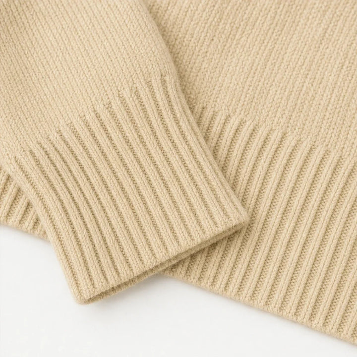 Cabledge – Diagonal Cable-Knit Button-Neck Sweater