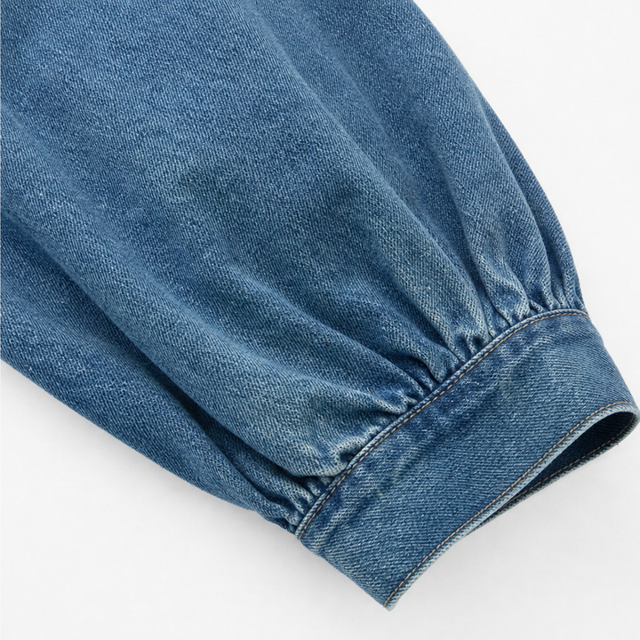 Denimelle – Long-Sleeve Denim-Look Maxi Dress