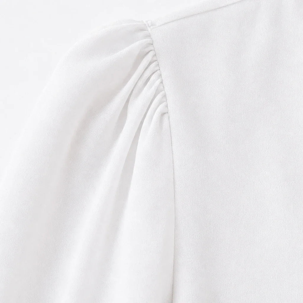 Lacevera – Lace-Trimmed V-Neck Chiffon Blouse