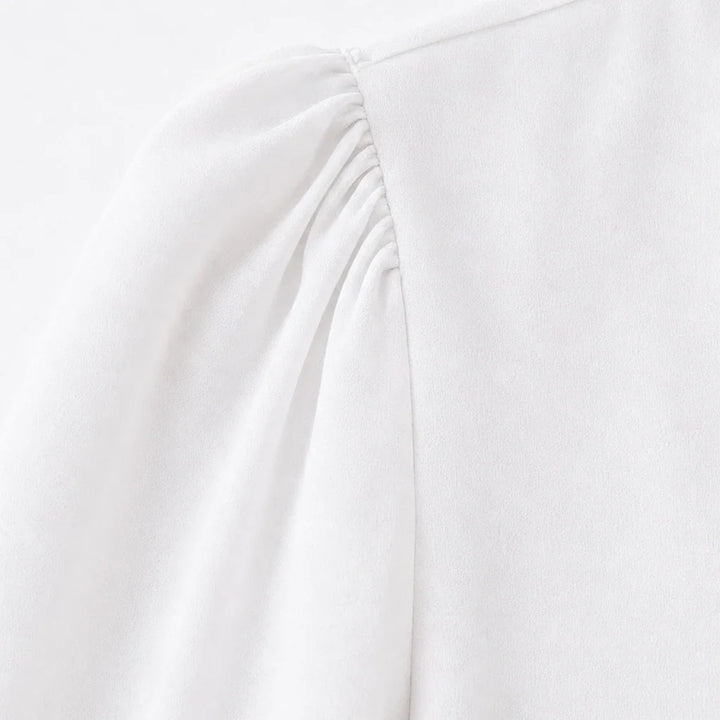 Lacevera – Lace-Trimmed V-Neck Chiffon Blouse