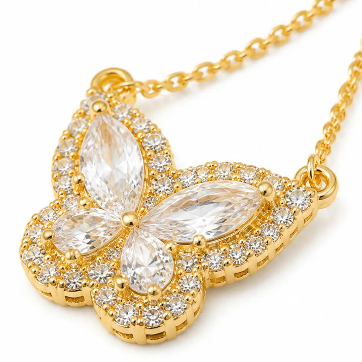 Papillore – Sparkling butterfly drop earrings, gold-plated cubic zirconia, delicate everyday elegance