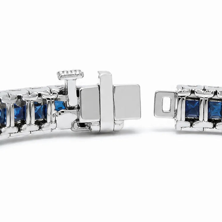 Sereva – Art Deco Sapphire Look Tennis Bracelet with Diamond-Look Clasp, Silver-Tone
