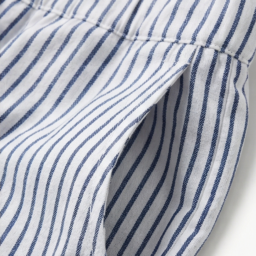 Coastlyn™ – Striped Cotton Pants with Button Trim