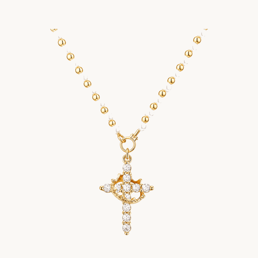 Crownara™ – Crown Cross Pearl Bead Necklace