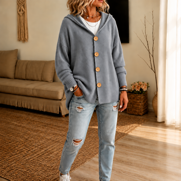 Wearbella – Hooded Waffle-Knit Button-Front Cardigan