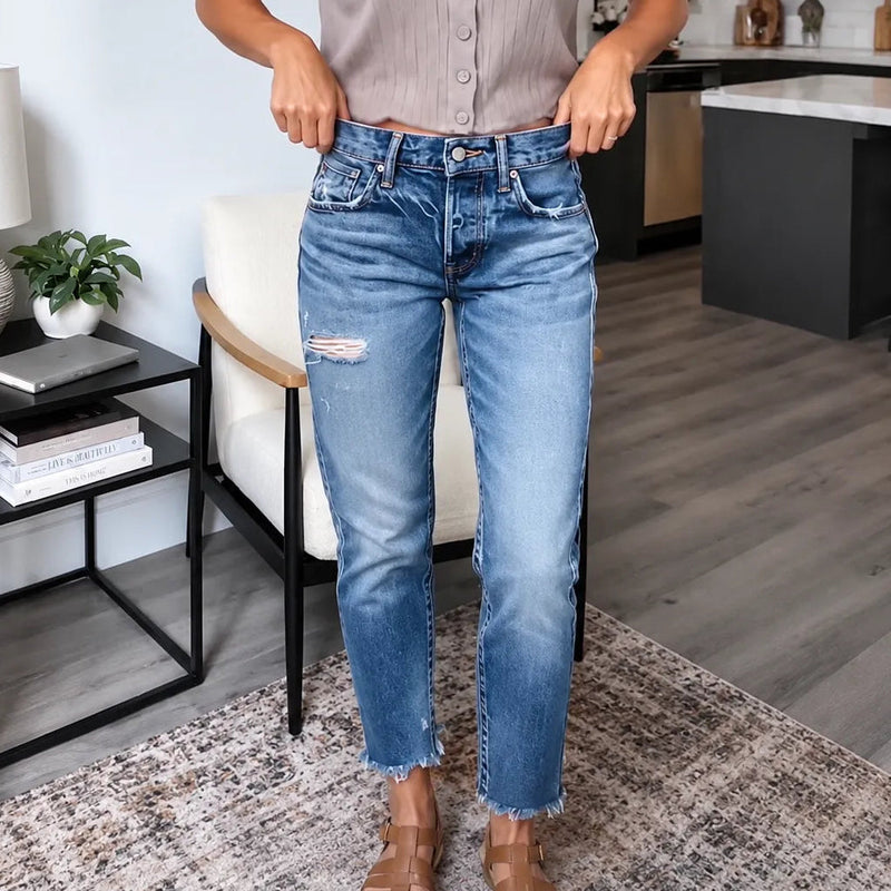 Denara – Soft Stretch Distressed Cropped Jeans for Women