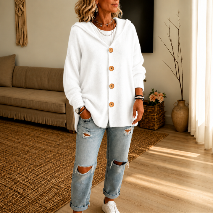 Wearbella – Hooded Waffle-Knit Button-Front Cardigan