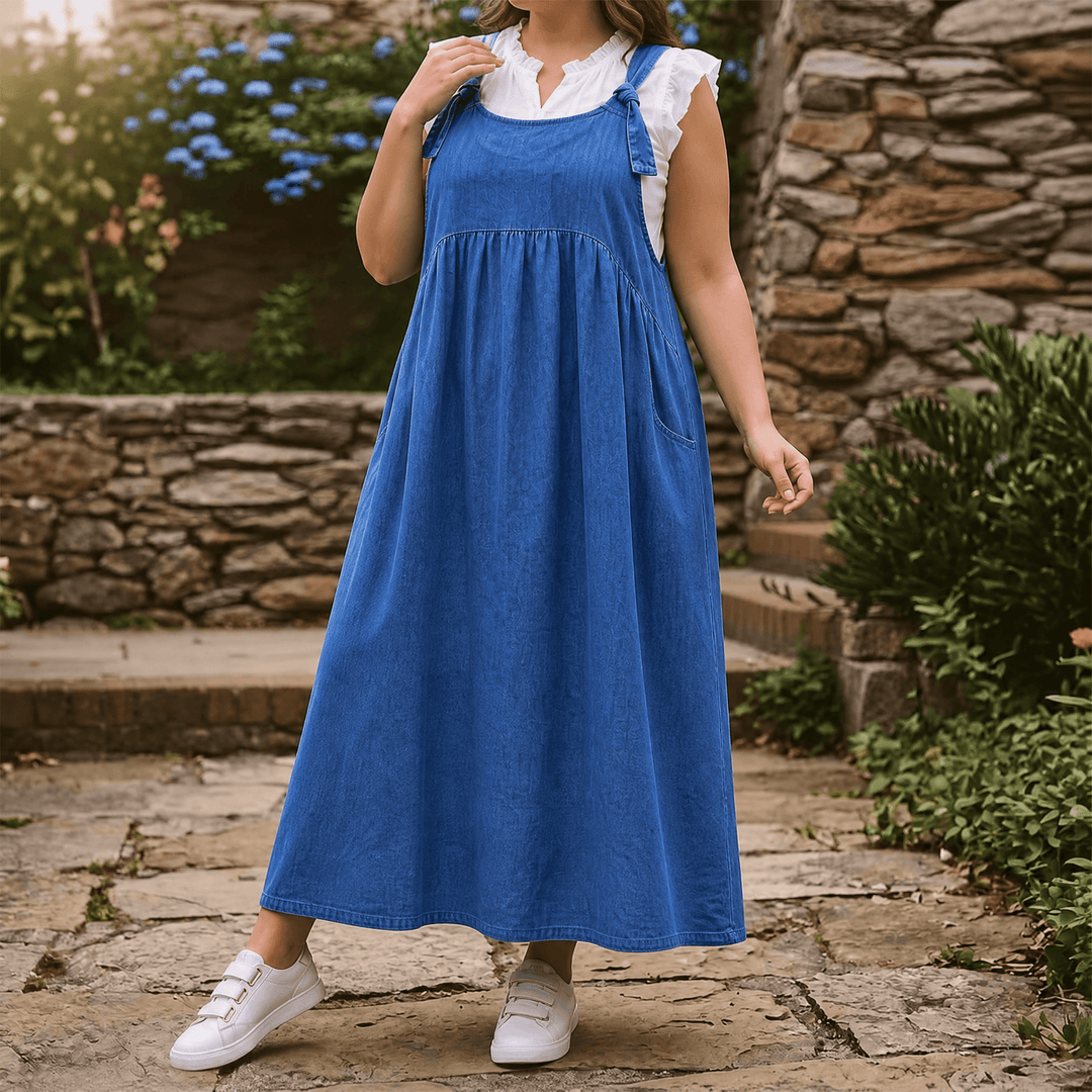 Dalena™ – Relaxed Denim Suspender Dress with Pockets Blue / L
