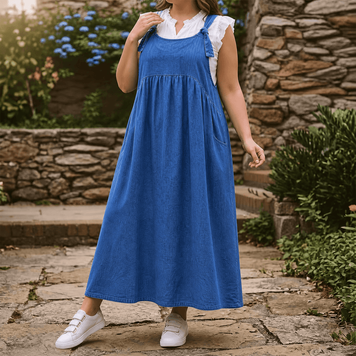 Dalena™ – Relaxed Denim Suspender Dress with Pockets Blue / L