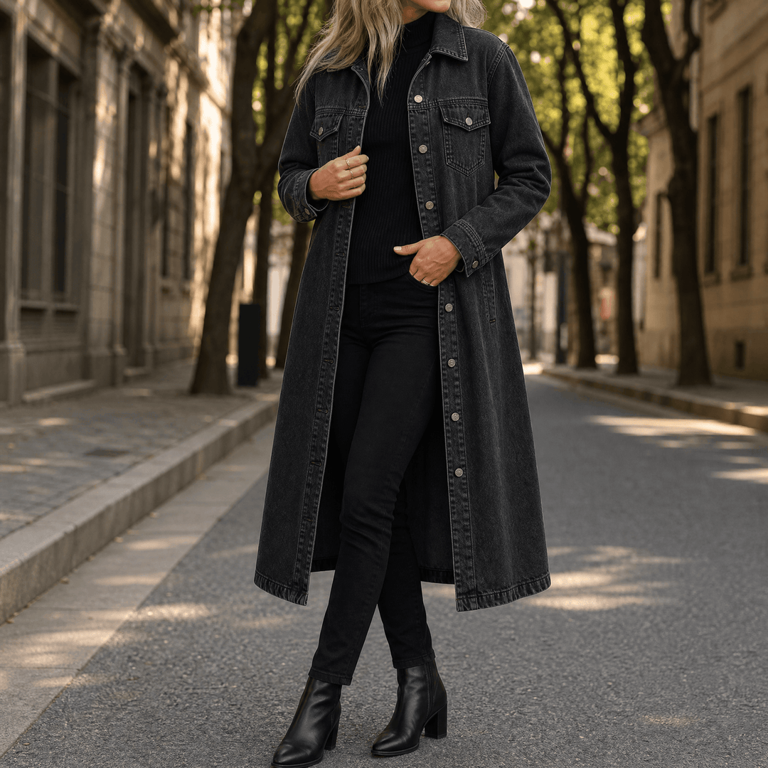 Denara™ – Longline Oversized Denim Coat Black / S