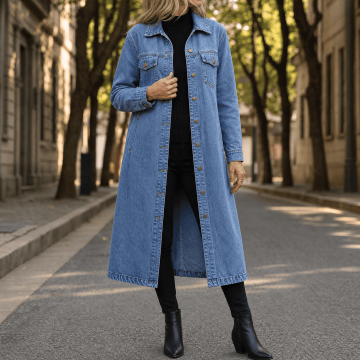 Denara™ – Longline Oversized Denim Coat Blue / S