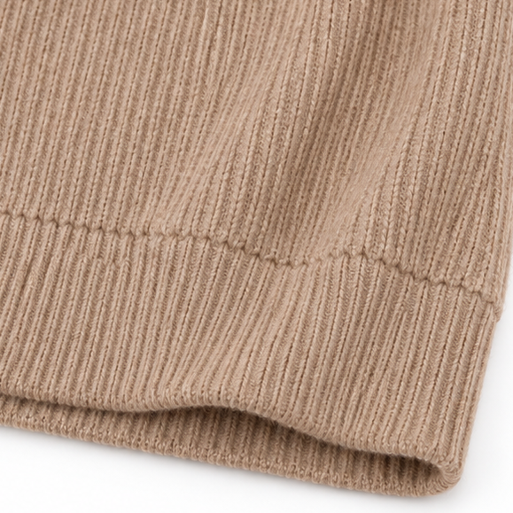 Wovella – Ribbed Knit Button-Neck Hoodie Sweater