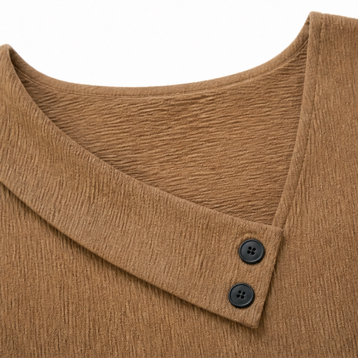 Slantline – Asymmetric Buttoned Neck Ruffle Hem Dress