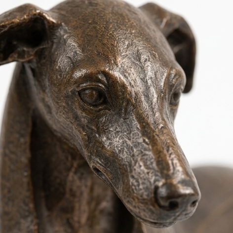 Hound & Heart – Aged Bronze Sighthound Sculpture With Hanging Heart