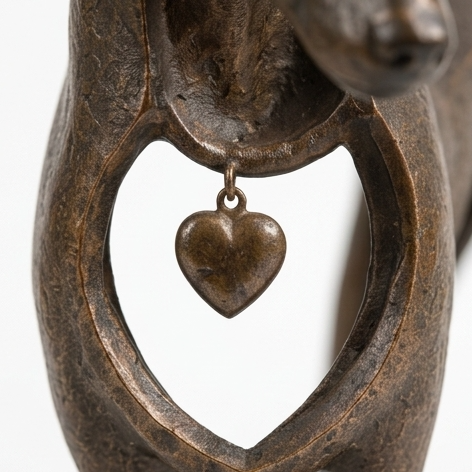 Hound & Heart – Aged Bronze Sighthound Sculpture With Hanging Heart