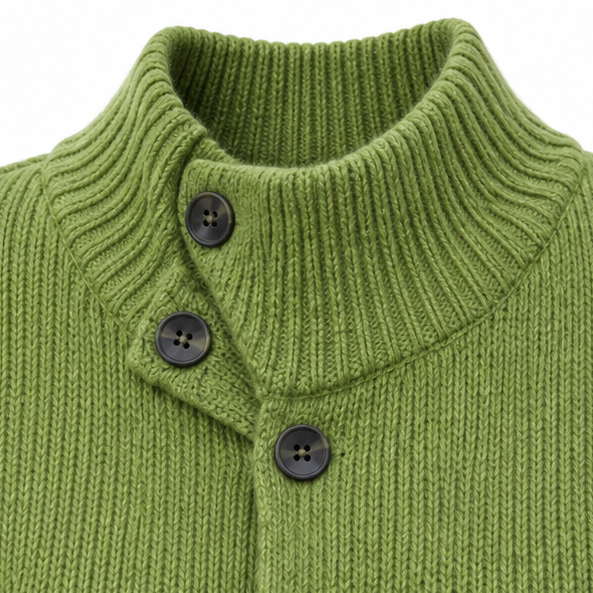 Diavelle – Diagonal Button High-Collar Knit Cardigan