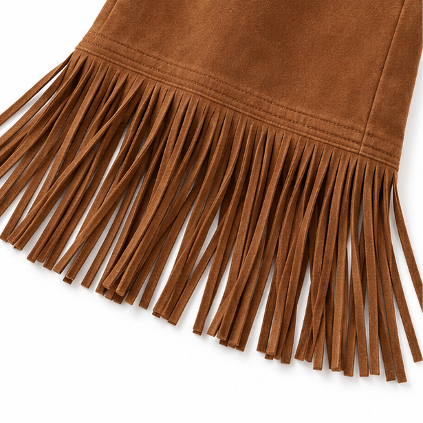 Suevera – Chic Fringe Accented Suede-Look Wide Leg Trousers