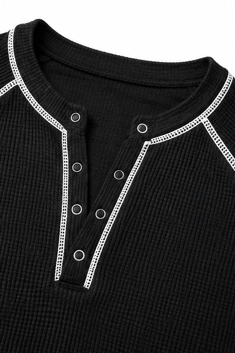 Wearbella – Waffle Knit Contrast Stitch Henley Top