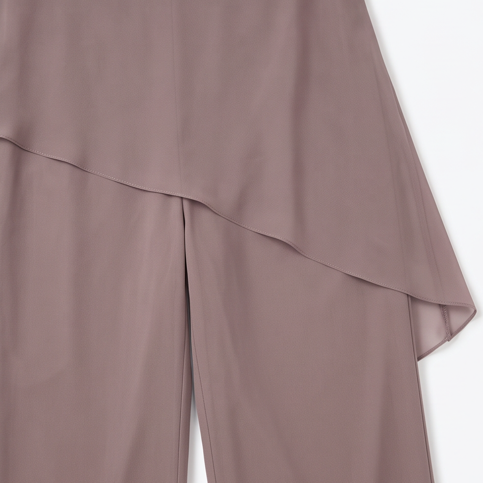 Draperie – Cape Sleeve Chiffon-Look Overlay Wide-Leg Pantsuit