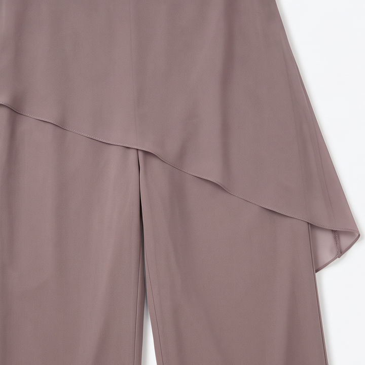 Draperie – Cape Sleeve Chiffon-Look Overlay Wide-Leg Pantsuit