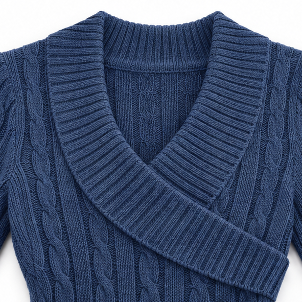 Bellaweave – Cable-Knit Button-Front V-Neck Mini Dress