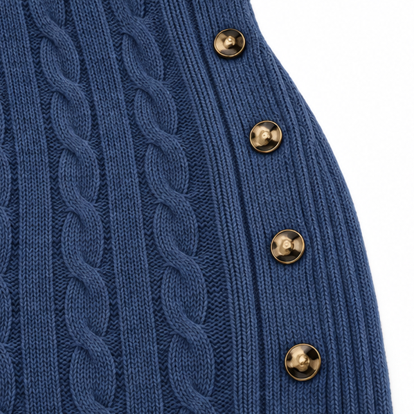 Bellaweave – Cable-Knit Button-Front V-Neck Mini Dress