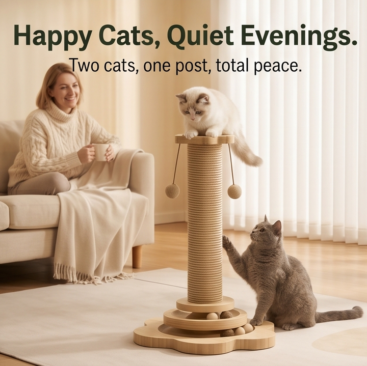 Purrch™ – 3-in-1 Sisal Scratching Post with Ball Track and Feather Wand