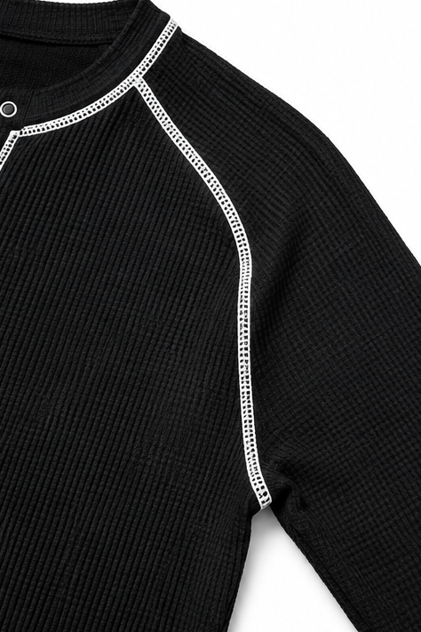 Wearbella – Waffle Knit Contrast Stitch Henley Top